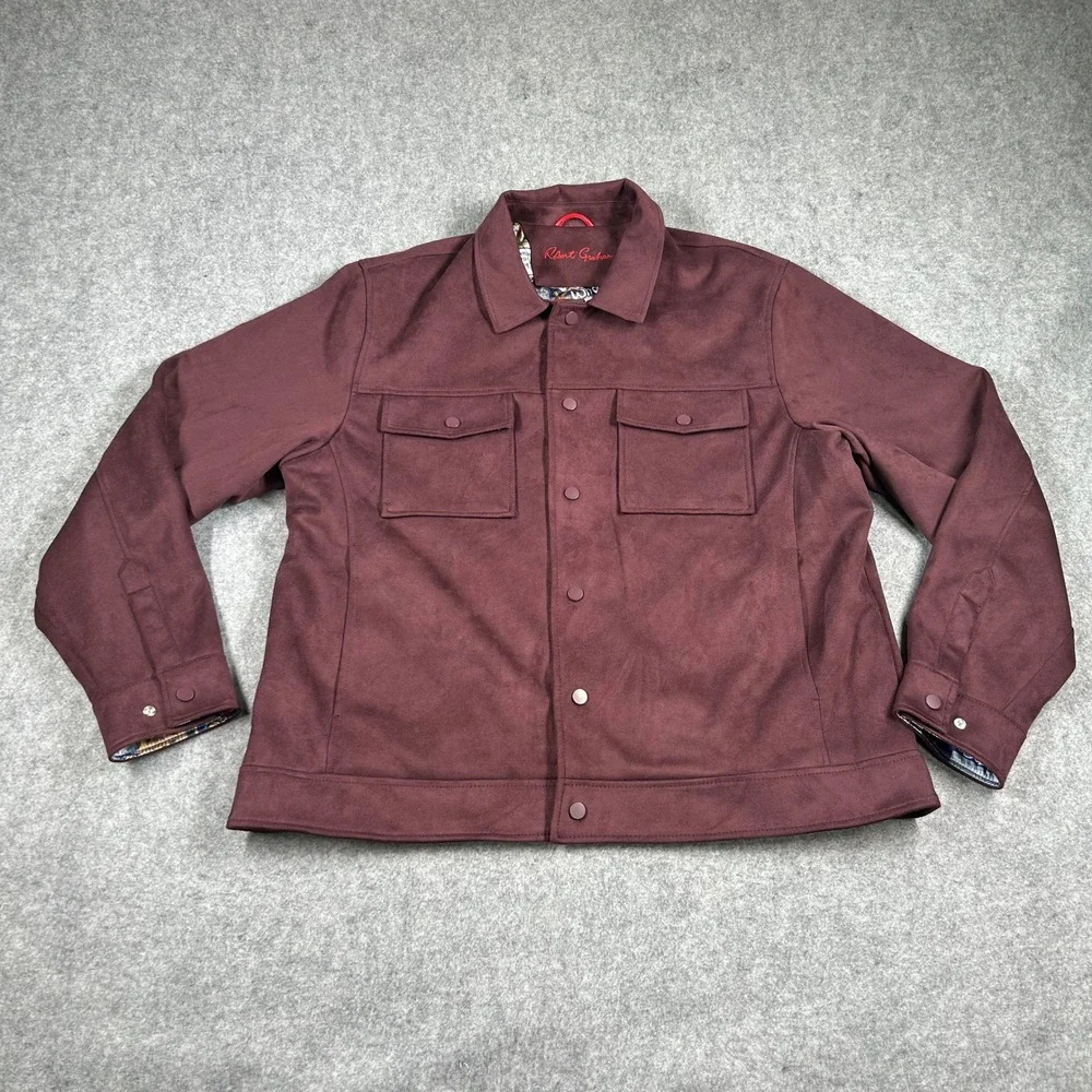 Robert Graham Jacket Mens XXL Burgundy Faux Suede Snap Front Pocket
